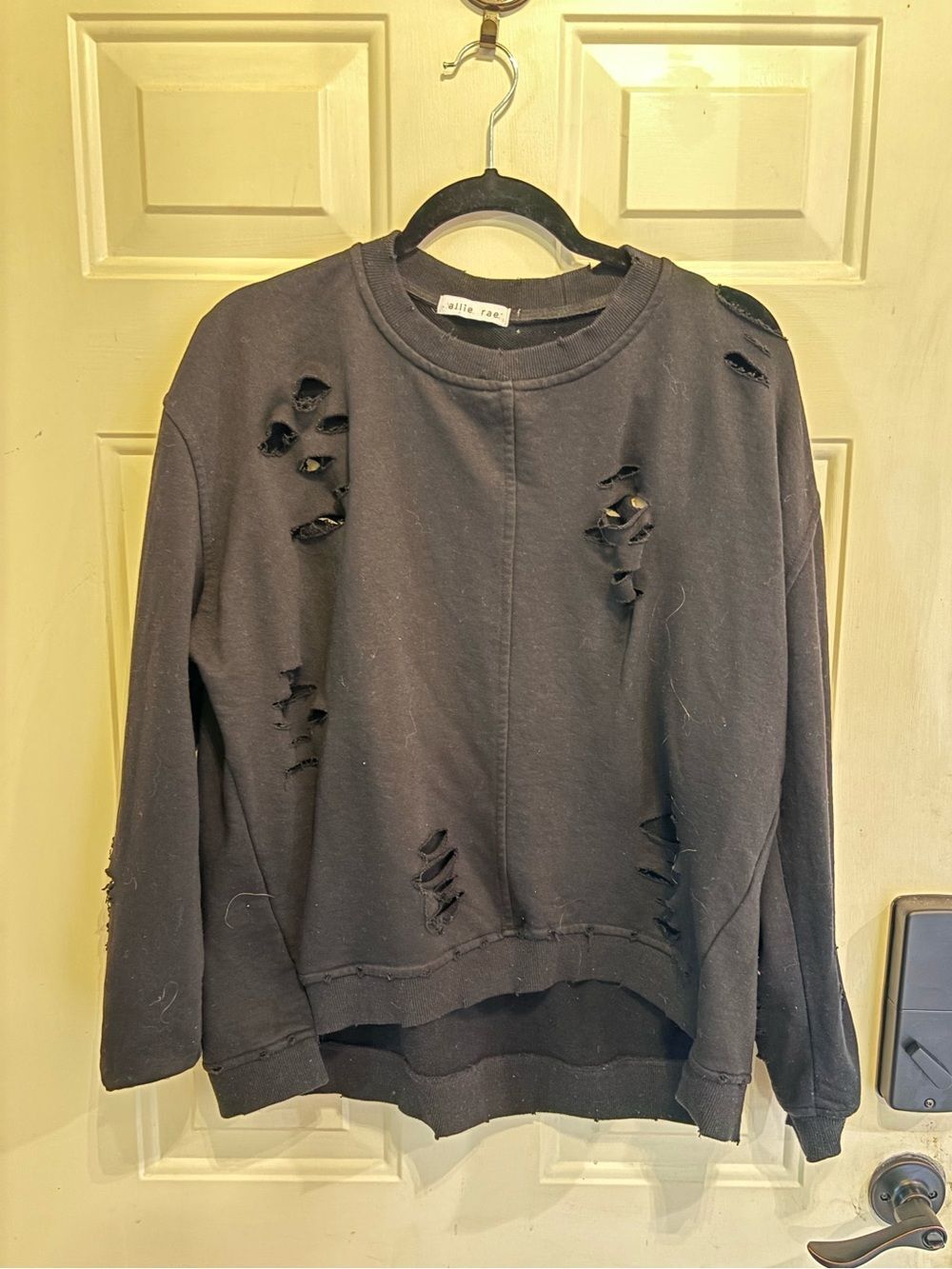 Women's Black Distressed Crewneck Sweatshirt - Picture 4 of 7